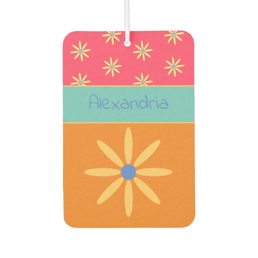 名前をカスタムするレトロ花 カーエアーフレッシュナー (正面)