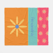 名前をカスタムするレトロ花 フリースブランケット (正面(横))