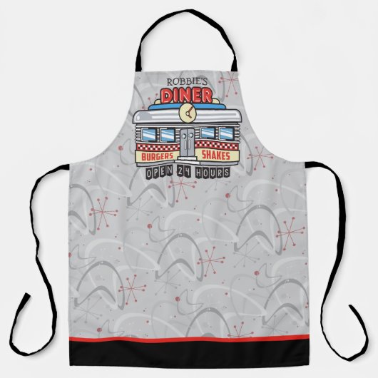 名前をカスタムするレトロ50のダイナーサイン50原子団 エプロン (正面)