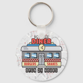 名前をカスタムするレトロ50sダイナーサイン50年代アトミック キーホルダー