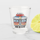 名前をカスタムするレトロ50sダイナーサイン50年代アトミック ショットグラス (正面)