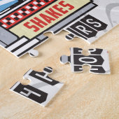 名前をカスタムするレトロ50sダイナーサイン50年代アトミック ジグソーパズル (側面)