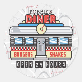 名前をカスタムするレトロ50sダイナーサイン50年代アトミック ラウンドシール