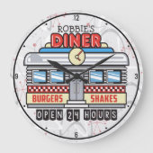 名前をカスタムするレトロ50sダイナーサイン50年代アトミック ラージ壁時計 (正面)
