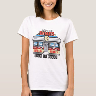 名前をカスタムするレトロ50sダイナーサイン50年代アトミック tシャツ