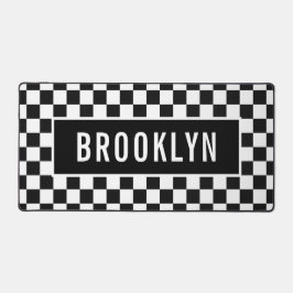 名前をカスタムするレーシングチェッカーボードパターンクラシック デスクマット