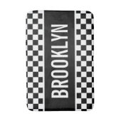 名前をカスタムするレーシングチェッカーボードパターンクラシック バスマット (正面縦)