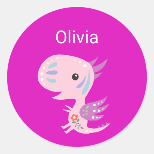 名前をカスタムするレーベルかわいいドラゴンガールズスクールステッカー ラウンドシール (正面)