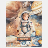 名前をカスタムするロケットと惑星を持つ星の毛布 フリースブランケット (正面)