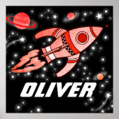 名前をカスタムするロケット宇宙ボーイズ黒い赤いポスター ポスター (正面)