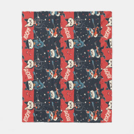 名前をカスタムするロック転が猫 |赤と黒 フリースブランケット