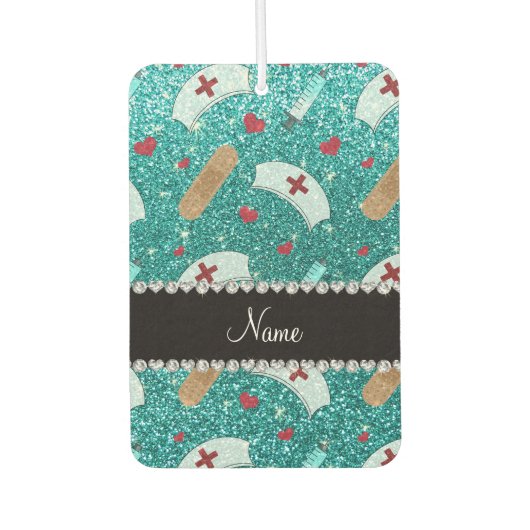 名前をカスタムするロビンブルーグリッターナースハットハート カーエアーフレッシュナー (正面)