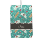 名前をカスタムするロビンブルーグリッターナースハットハート カーエアーフレッシュナー (裏面)