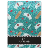 名前をカスタムするロビンブルーグリッターナースハットハート クリップボード (裏面)