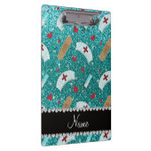 名前をカスタムするロビンブルーグリッターナースハットハート クリップボード (右)