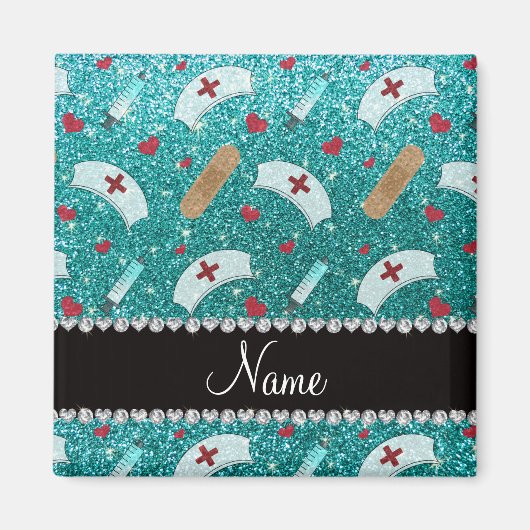 名前をカスタムするロビンブルーグリッターナースハットハート マグネット (正面)