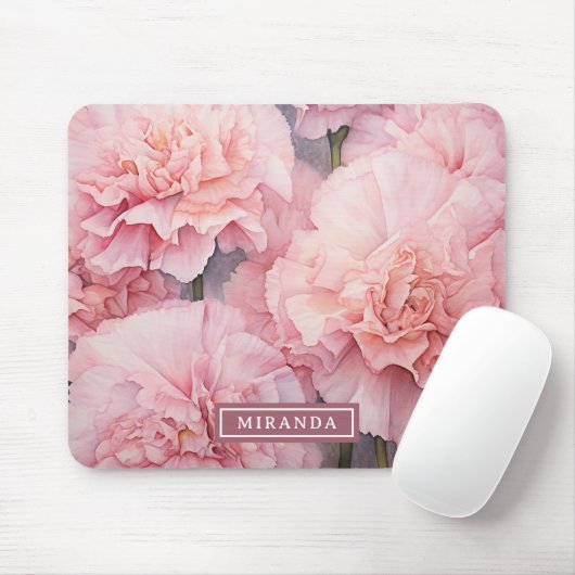 名前をカスタムするロマンチックピンクカーネーション水彩画 マウスパッド (マウス)