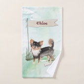 名前をカスタムするロングヘアチワホアペットドッグ バスタオルセット (ハンドタオル)