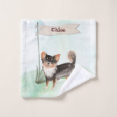 名前をカスタムするロングヘアチワホアペットドッグ バスタオルセット (ウォッシュタオル)