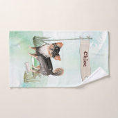 名前をカスタムするロングヘアチワホアペットドッグ バスタオルセット (ハンドタオル)