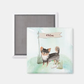 名前をカスタムするロングヘアチワホアペットドッグ マグネット (正面/裏面)