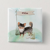 名前をカスタムするロングヘアチワホアペットドッグ 缶バッジ (正面)