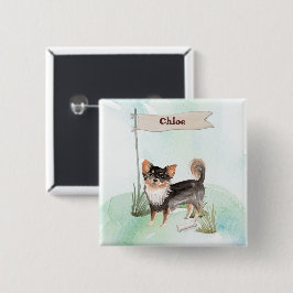 名前をカスタムするロングヘアチワホアペットドッグ 缶バッジ