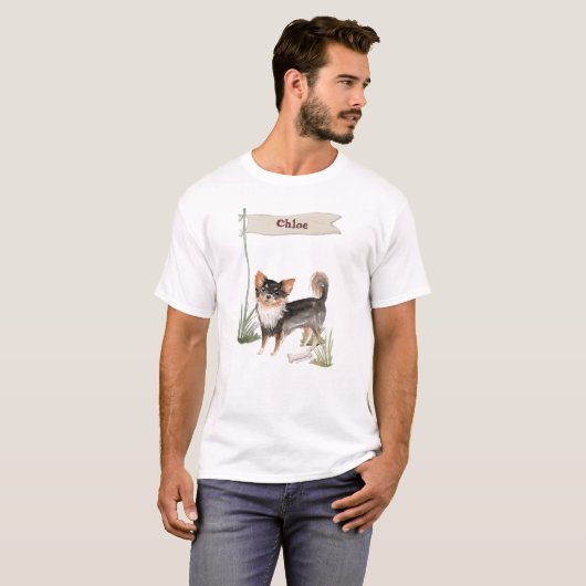 名前をカスタムするロングヘアチワホアペットドッグ Tシャツ (正面フル)