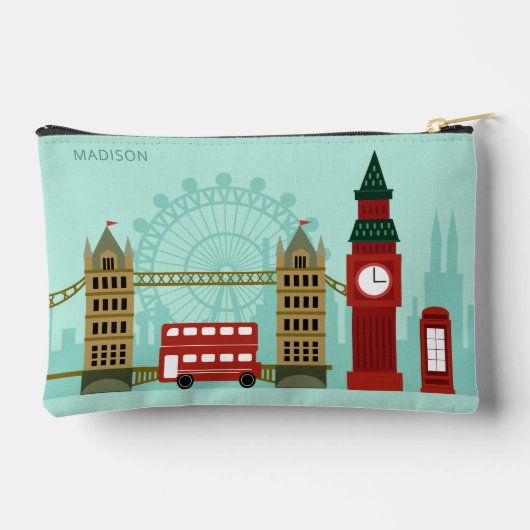 名前をカスタムするロンドンイラストレーション アクセサリーポーチ (裏面)