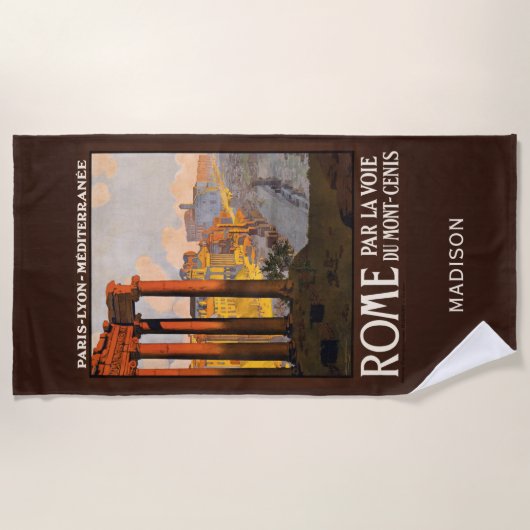 名前をカスタムするローマイタリアヴィンテージトラベル ビーチタオル (正面)
