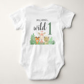 名前をカスタムするワイルドワンジャングル動物の緑 ベビーボディスーツ (裏面)