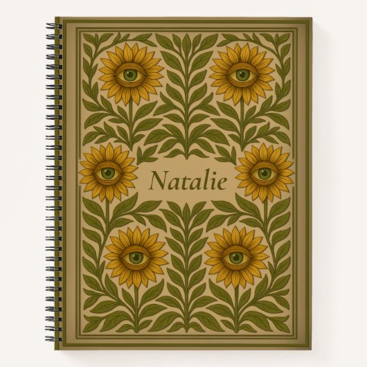 名前をカスタムするヴィンテージアイヒマワリフローラ手帳 ノートブック (正面)