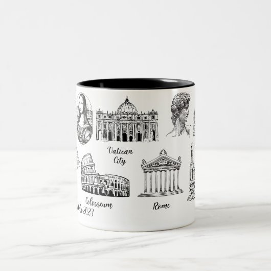 名前をカスタムするヴィンテージイタリアツアーギフト ツートーンマグカップ (中央)