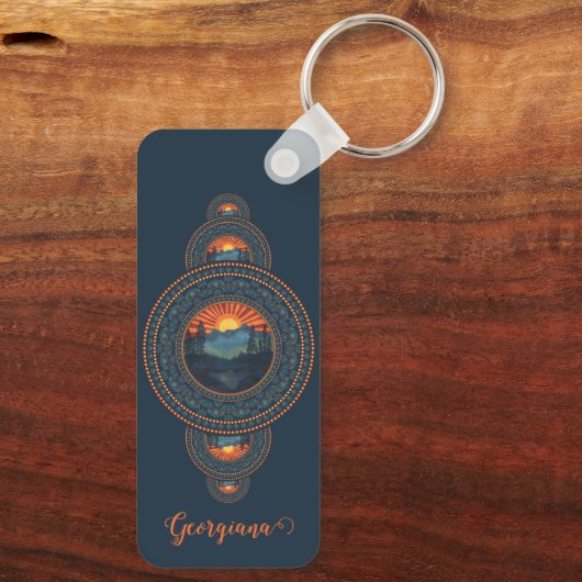 名前をカスタムするヴィンテージウィルダネス装飾曼荼羅 キーホルダー (裏面)