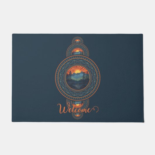 名前をカスタムするヴィンテージウィルダネス装飾曼荼羅 ドアマット (正面)