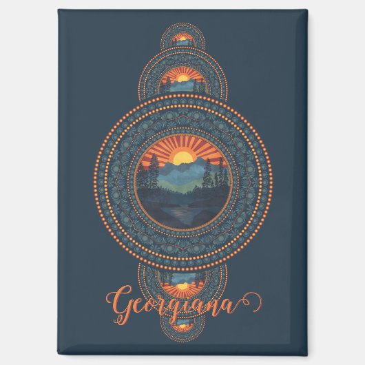 名前をカスタムするヴィンテージウィルダネス装飾曼荼羅 マグネット (正面)