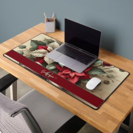 名前をカスタムするヴィンテージウォーターカラーポインセツィアブーケ デスクマット