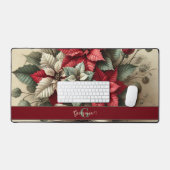 名前をカスタムするヴィンテージウォーターカラーポインセツィアブーケ デスクマット (キーボード&マウス)