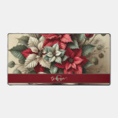 名前をカスタムするヴィンテージウォーターカラーポインセツィアブーケ デスクマット (正面)