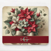 名前をカスタムするヴィンテージウォーターカラーポインセツィアブーケ マウスパッド (正面)