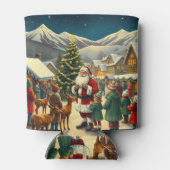 名前をカスタムするヴィンテージクリスマスイラストレーション 缶クーラー (裏面)