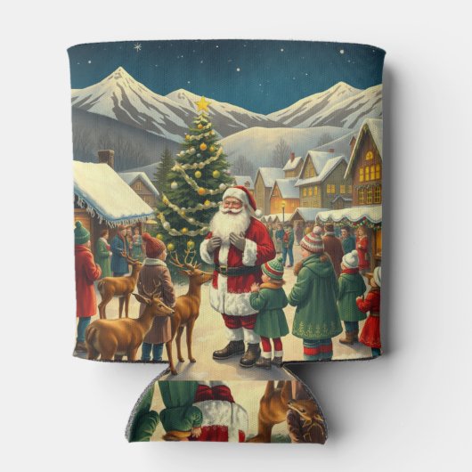 名前をカスタムするヴィンテージクリスマスイラストレーション 缶クーラー (裏面)