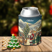 名前をカスタムするヴィンテージクリスマスイラストレーション 缶クーラー