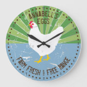 名前をカスタムするヴィンテージサインルック新鮮な卵ラージクロ ラージ壁時計 (正面)