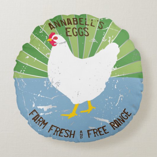 名前をカスタムするヴィンテージサインルック生卵 ラウンドクッション (正面)