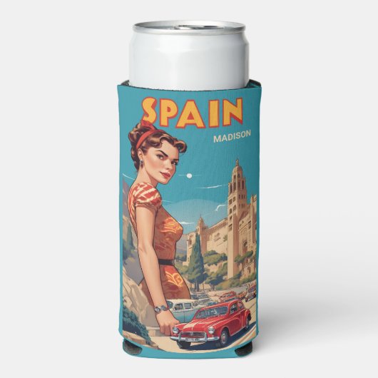 名前をカスタムするヴィンテージスペイン スリム缶クーラー (Seltzer正面)