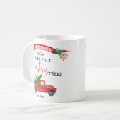 名前をカスタムするヴィンテージトラックフレッシュファームツリーズホリデー コーヒーマグカップ (正面左)