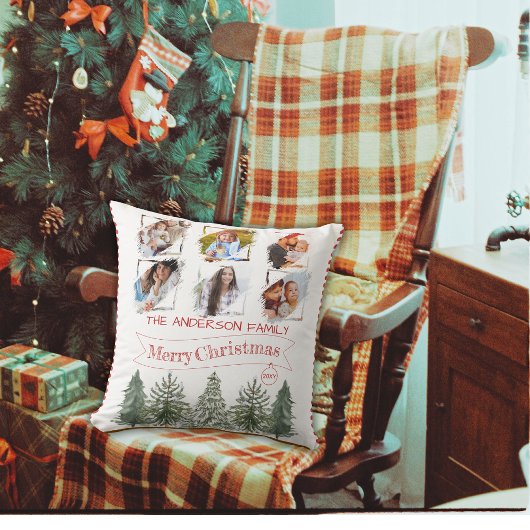 名前をカスタムするヴィンテージフォトコラージファミリークリスマス クッション