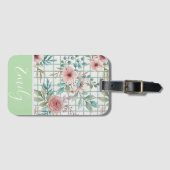 名前をカスタムするヴィンテージフローラグリッド ラゲッジタグ (正面横)