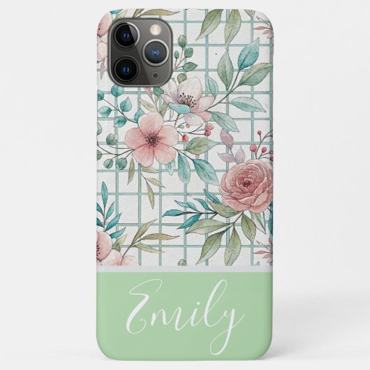 名前をカスタムするヴィンテージフローラグリッド Case-Mate iPhoneケース (裏面)